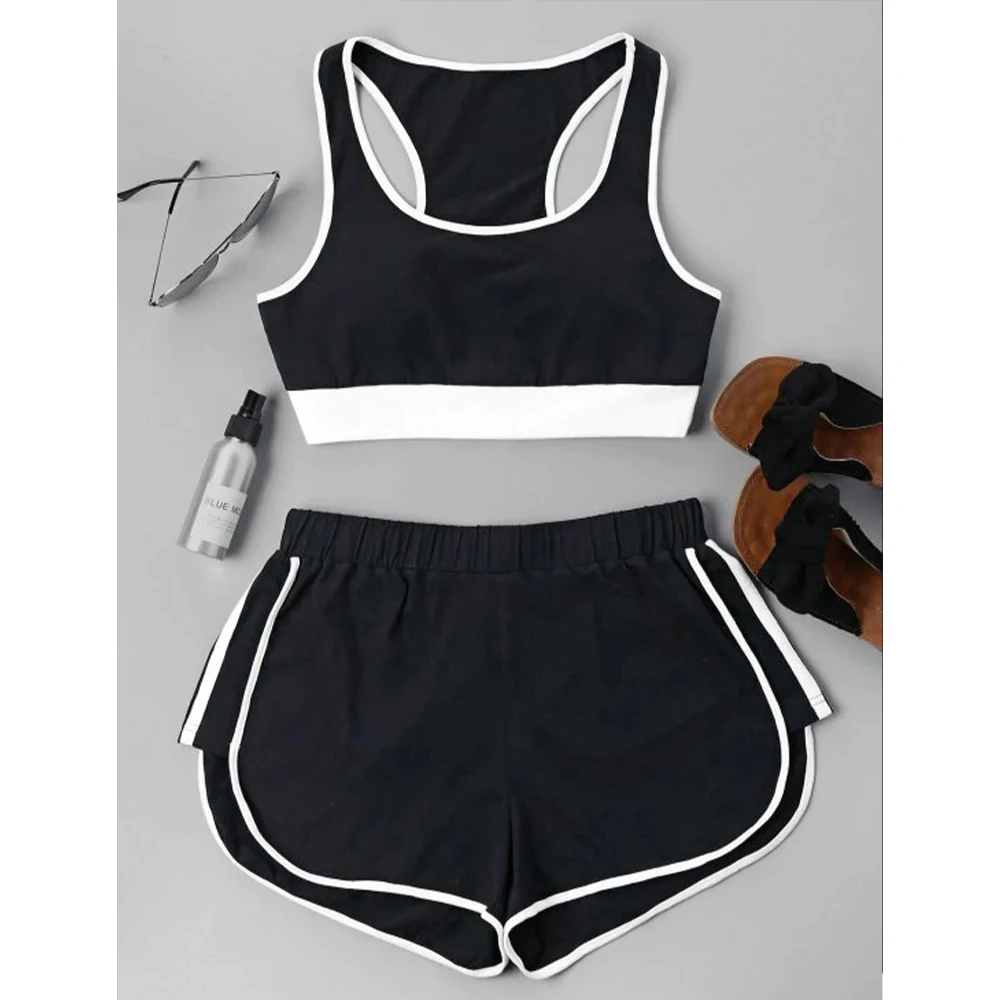 Womens 2 Pcs Top and Shorts Set Ladies Workout Gym Running Sports Bra Vest Shorts Athletic Twin Sets