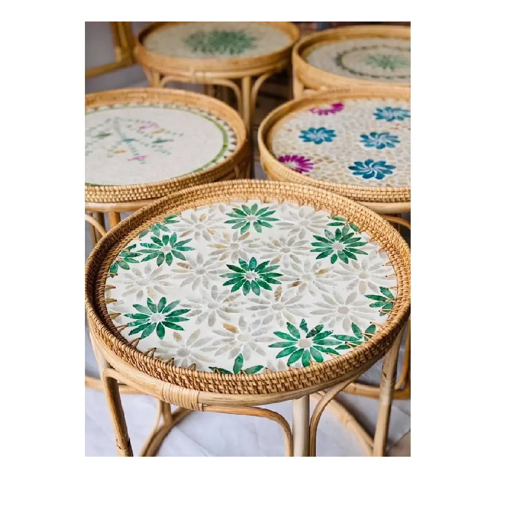 Customized Style OEM Service Home Furniture Rustic Support tea table for living room Round Rattan Tea Table Made In Vietnam