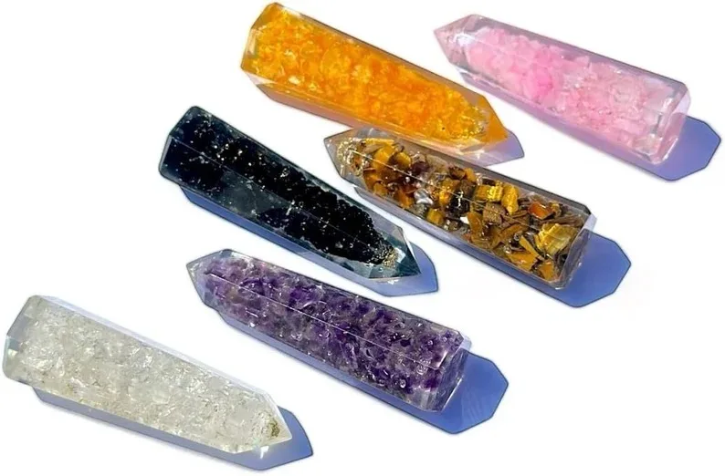 Top Selling Crystal Energy Amethyst 6 Faceted Orgonite Wand Wholesale Mix Natural Gemstone Chips Orgone Massage Healing Obelisk