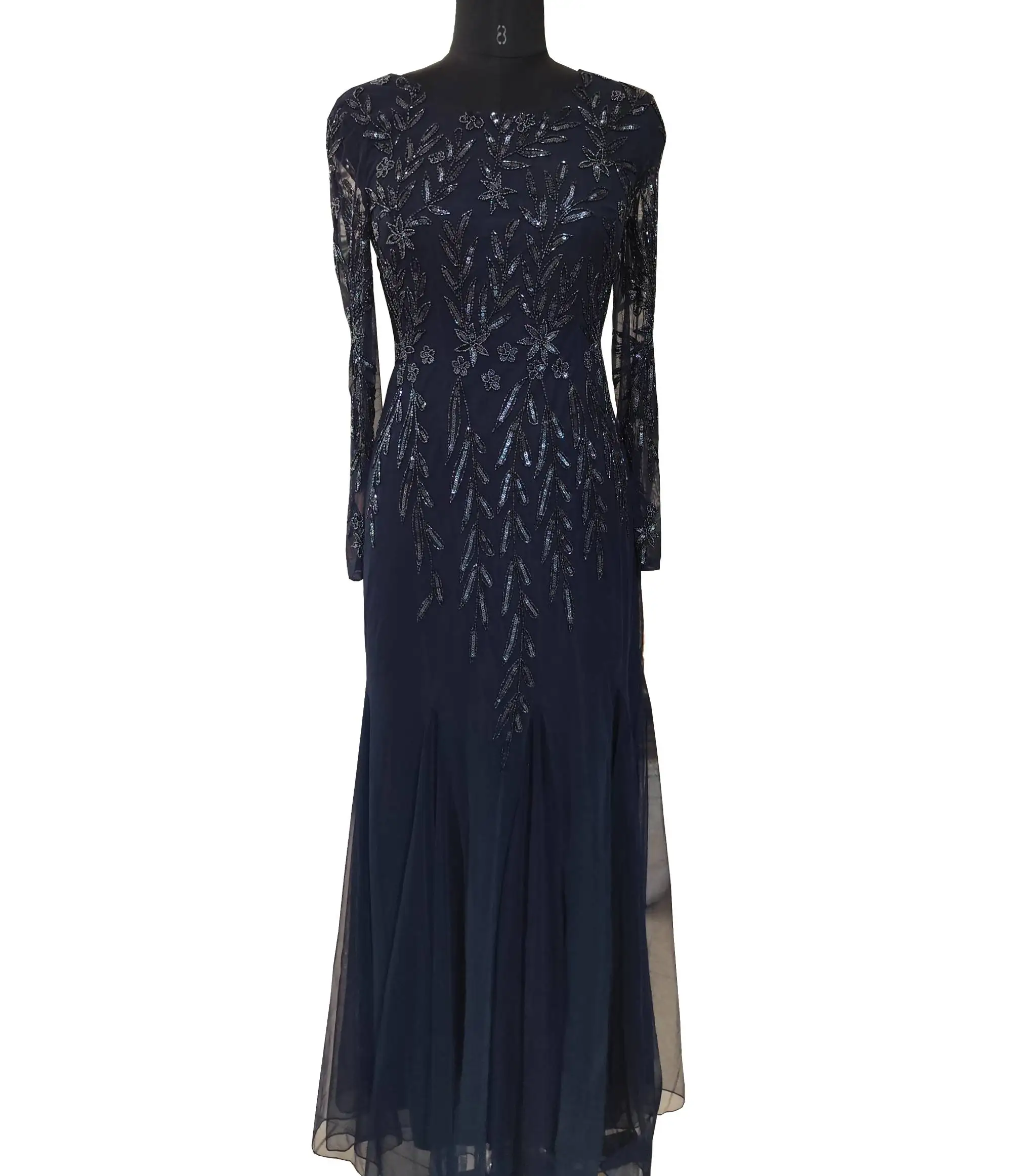 Elegant Ladies Ball Gown Dress Wedding Evening Parties Full Sleeves Sequin Hand Embroidery Maxi Long Fashionable Beading