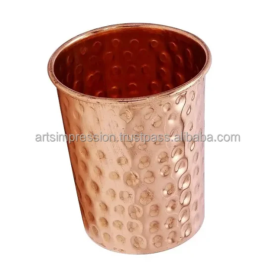 Indian Fancy Wine Copper Glass Drinking Glass Metal Pure Copper Glass Tumbler Hammered Design Drink Ware 300 ml Set Of 2