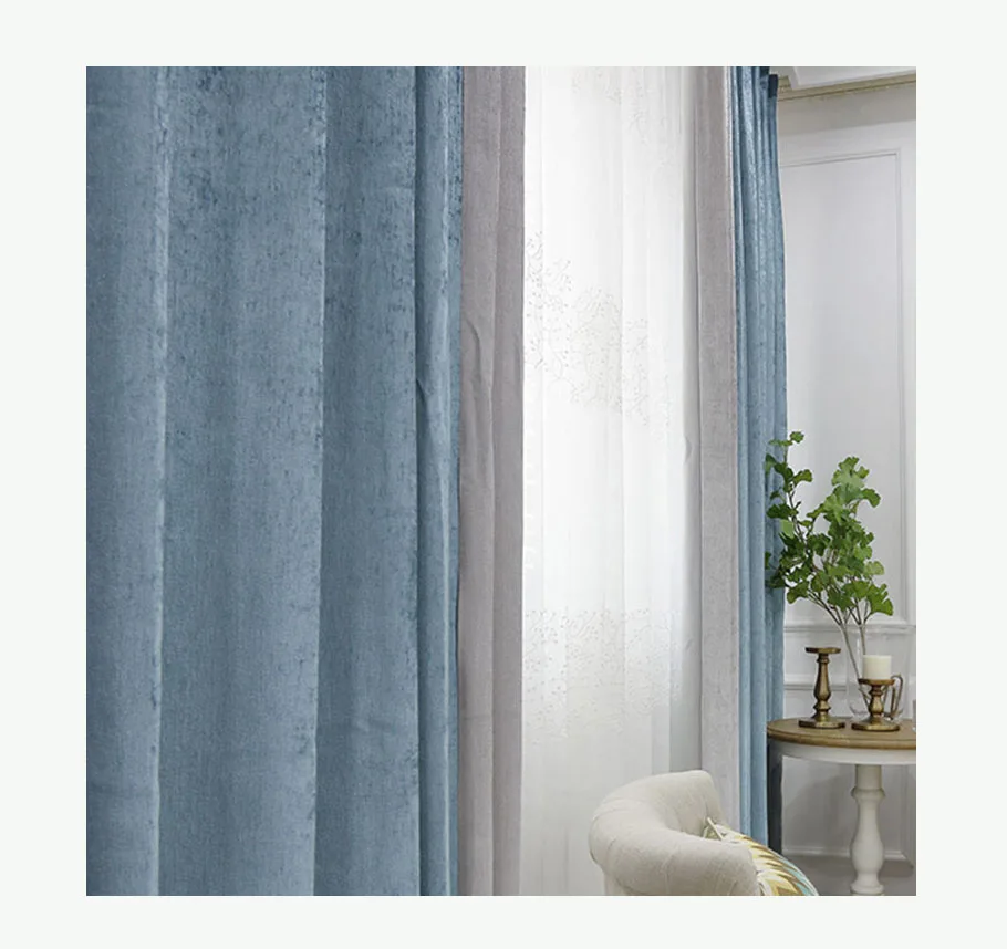 oem custom logo design with cross-border chenille velvet light luxury high shading curtain fabrics and finished product