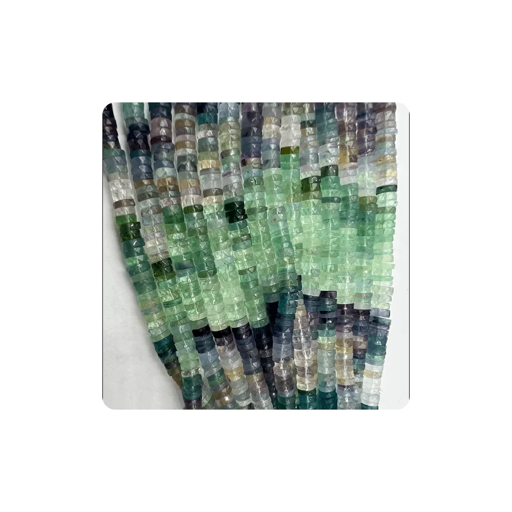 Bulk Natural Multi Fluorite Faceted Heishi Tier Shape Beads Size 8 to 10mm 14 Inches Strand Gemstone Wholesale Suppliers