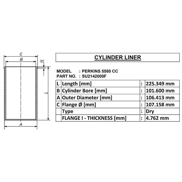 5560 cc for Dry cylinder liner oe su2142000f id 101.6 od 106.413 length 225.349 made in india