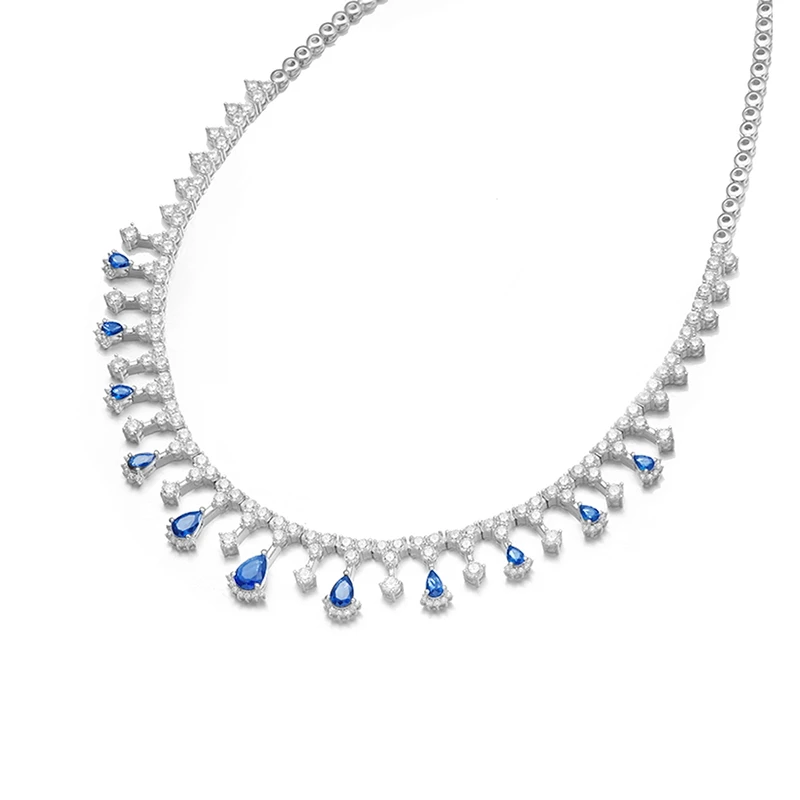 Elegant Fine Jewellery Sets High End Fashion 925 Sterling Silver Blue Color 5A Cube Zircon Pure Silver Jewelry Set Women