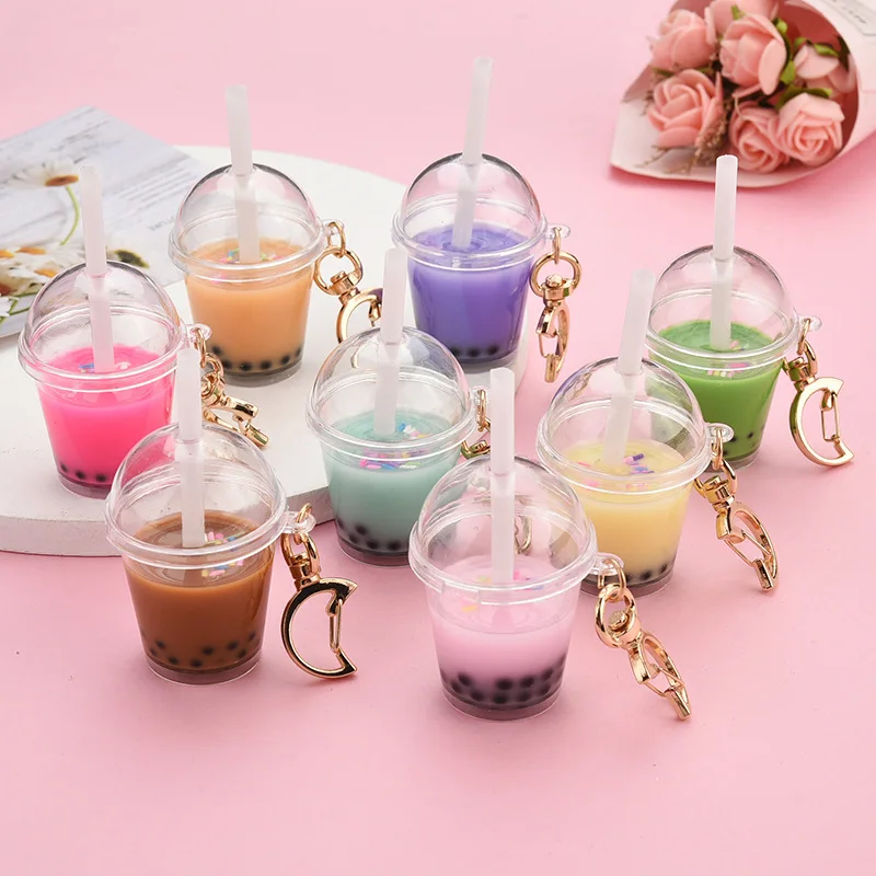 Selling hot Cheap Cute Bubble Tea Keychain Mini Pearl Milk Boba Tea Keychain Popular Acrylic Pendant Charms