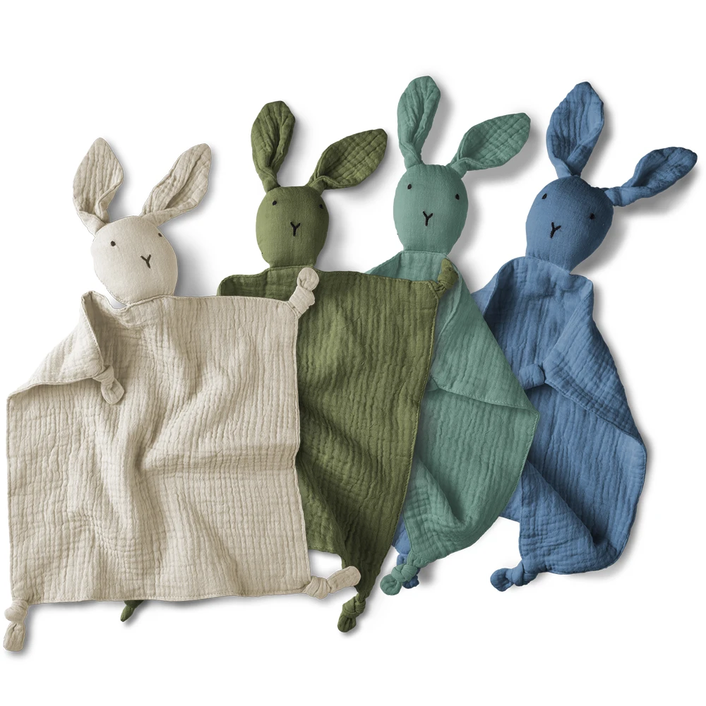 Wholesale 70 beautiful colors available super cute newborn muslin animal lovey cuddly toys pure cotton baby security blanket