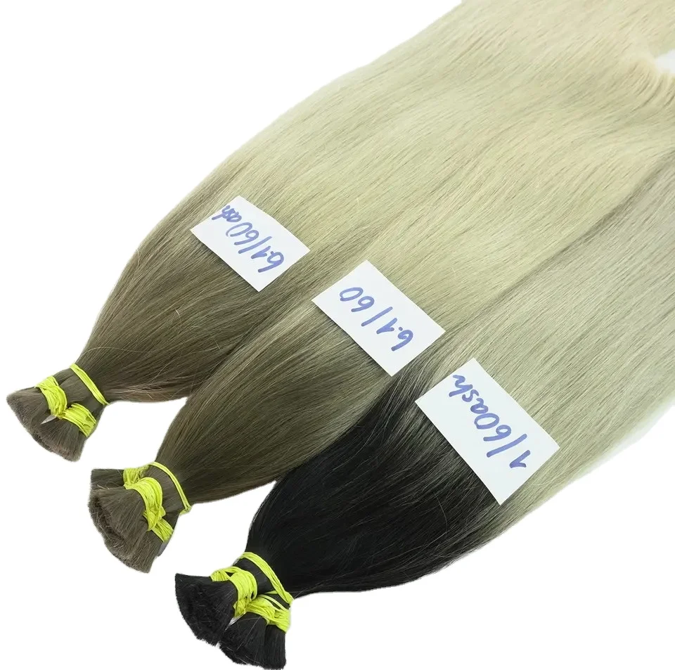 Premium Bulk hair genius weft super double drawn best sellers in Vietnamhair light blonde color hair extensions straight pattern