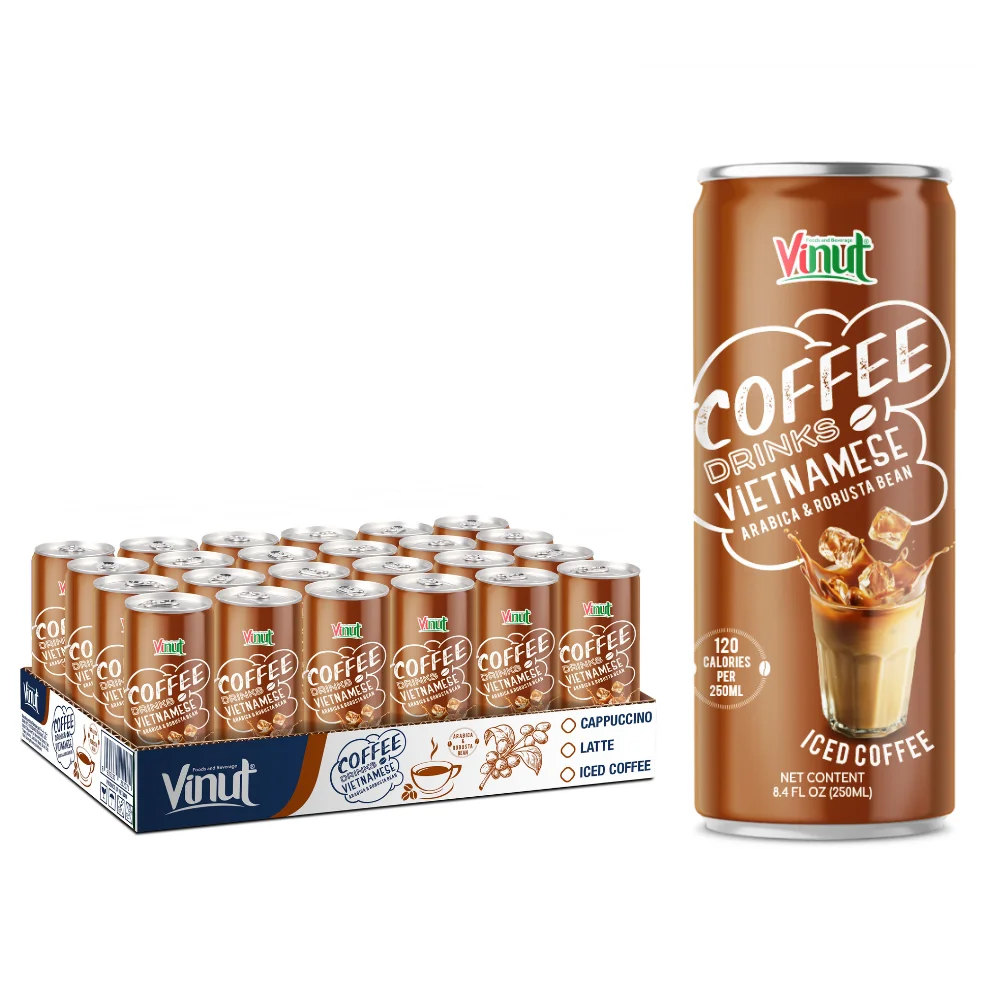 Private Label OEM - 100% Natural Arabica & Robusta Bean 250ml Iced Coffee Can Drink - Free Sample - Wholesale Beverage Vietnam