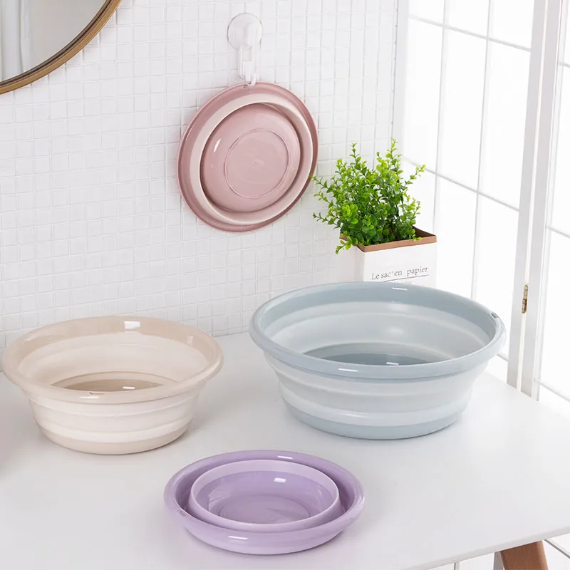 Tiktok Hot Selling Camping Hiking Home Space Saving Plastic Collapsible Dish Tub Basin Sink  Round Portable Hair Wash Basin