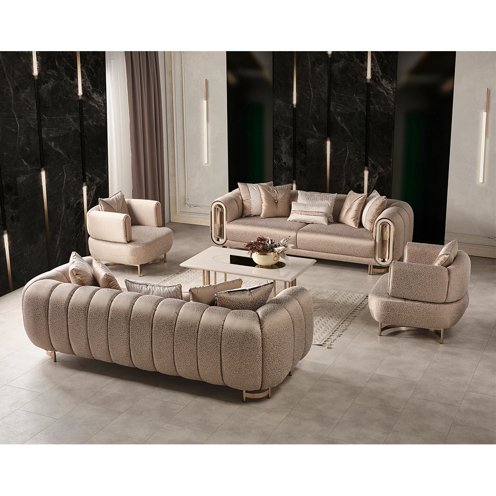 Modern Luxury European French Curve Couch Teddy Fabric Cream Modular Curved Boucle Sectional Reception Sofa Turkish Manufacturer