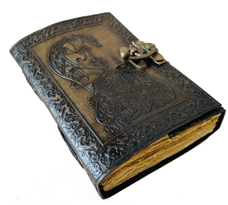 Notebook Hardcover Gift Journal Antique Dragon Journal Celtic Emboss Leather Writing Writing Green Spell Deckle Book