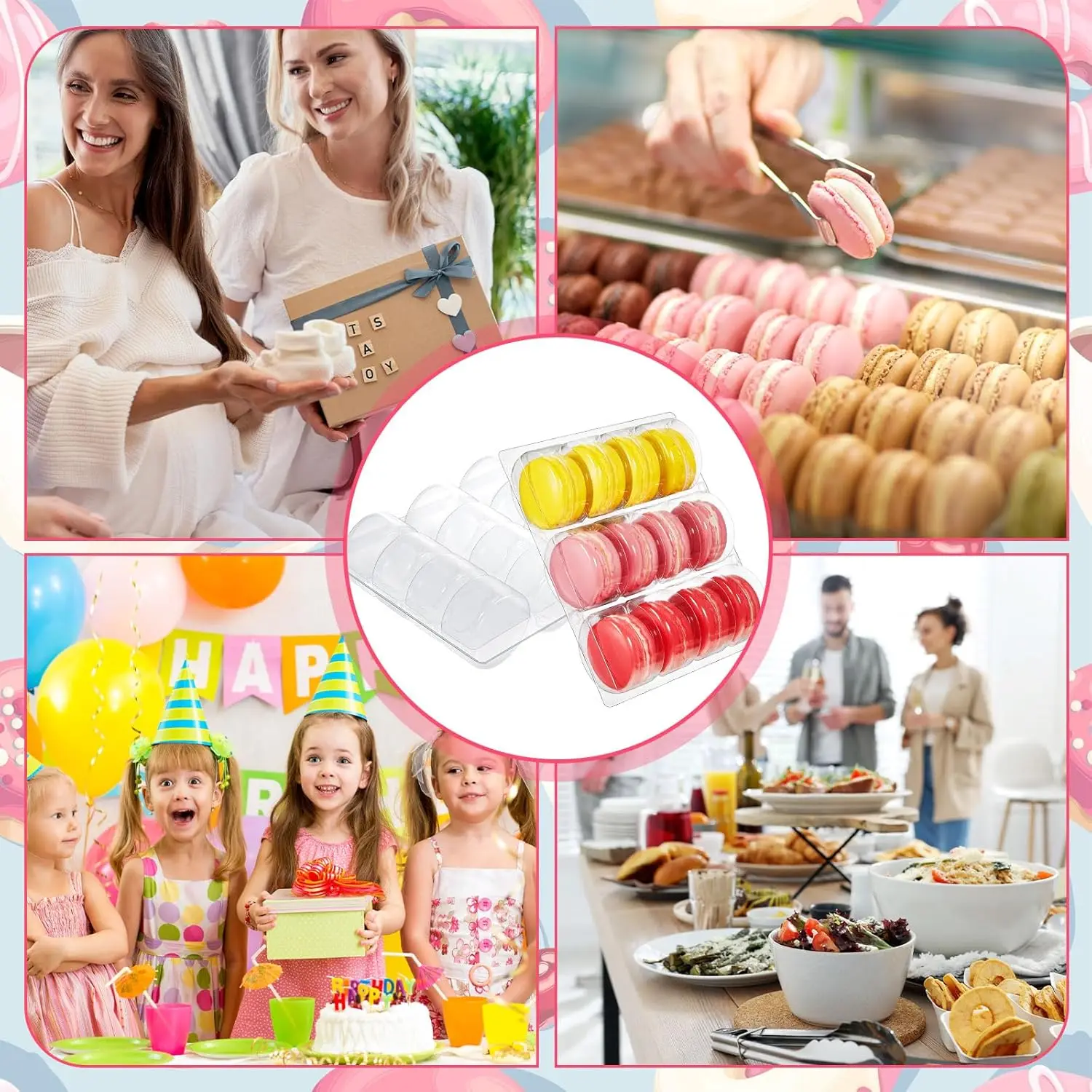 Plastic Macaron Gift Packaging Plastic Tray Macaroon Packaging Pastry Display Trays