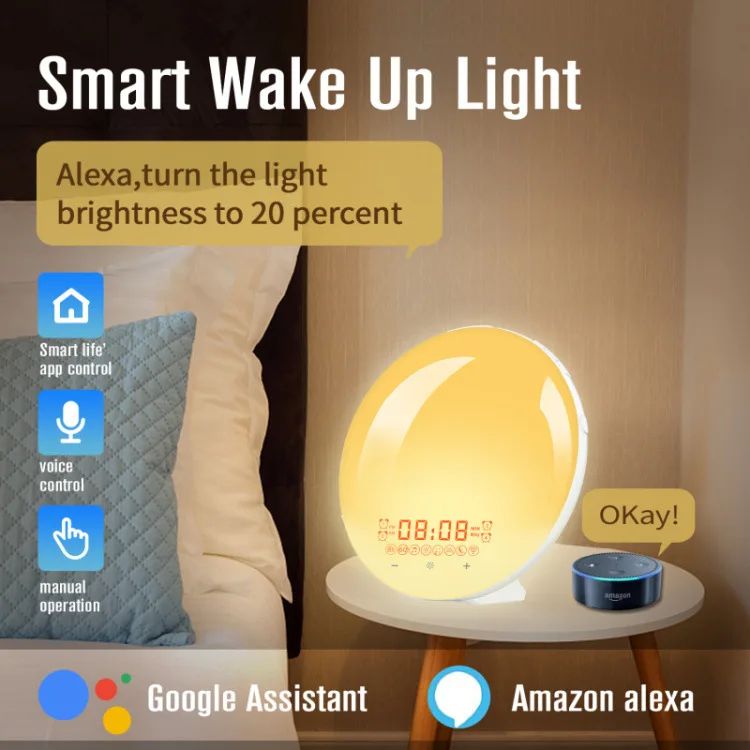 Smart Wake Up Light Supporting App/voice Control With Fm Radio And 4 Alarm Setting, Wake You Up And Help To Sleep Function