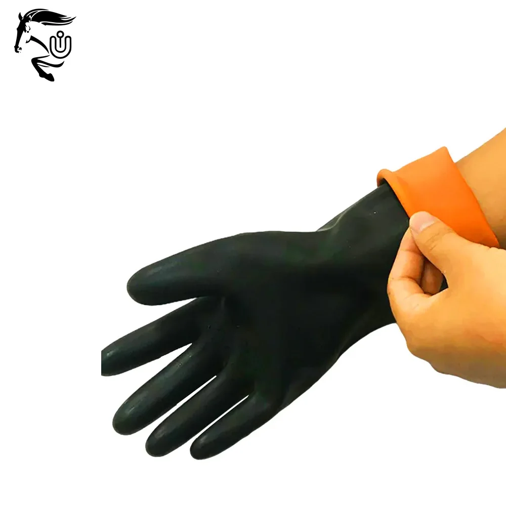 Black Rubber Latex Safety Gloves Acid Alkali and Oil Resistant for Chemical Work