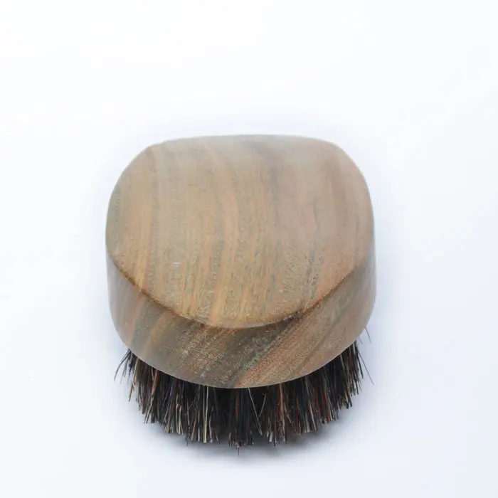 High quality Green sandalwood handle wild boar bristle beard oil brush with customized laser logo free sample