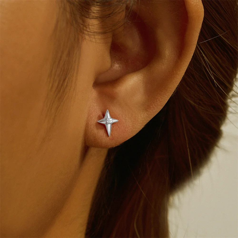 Fashion Jewelry  S925 Sterling Silver 18k Gold Plated Earring Korean Style Quadrangular Star Piercing Stud Earrings