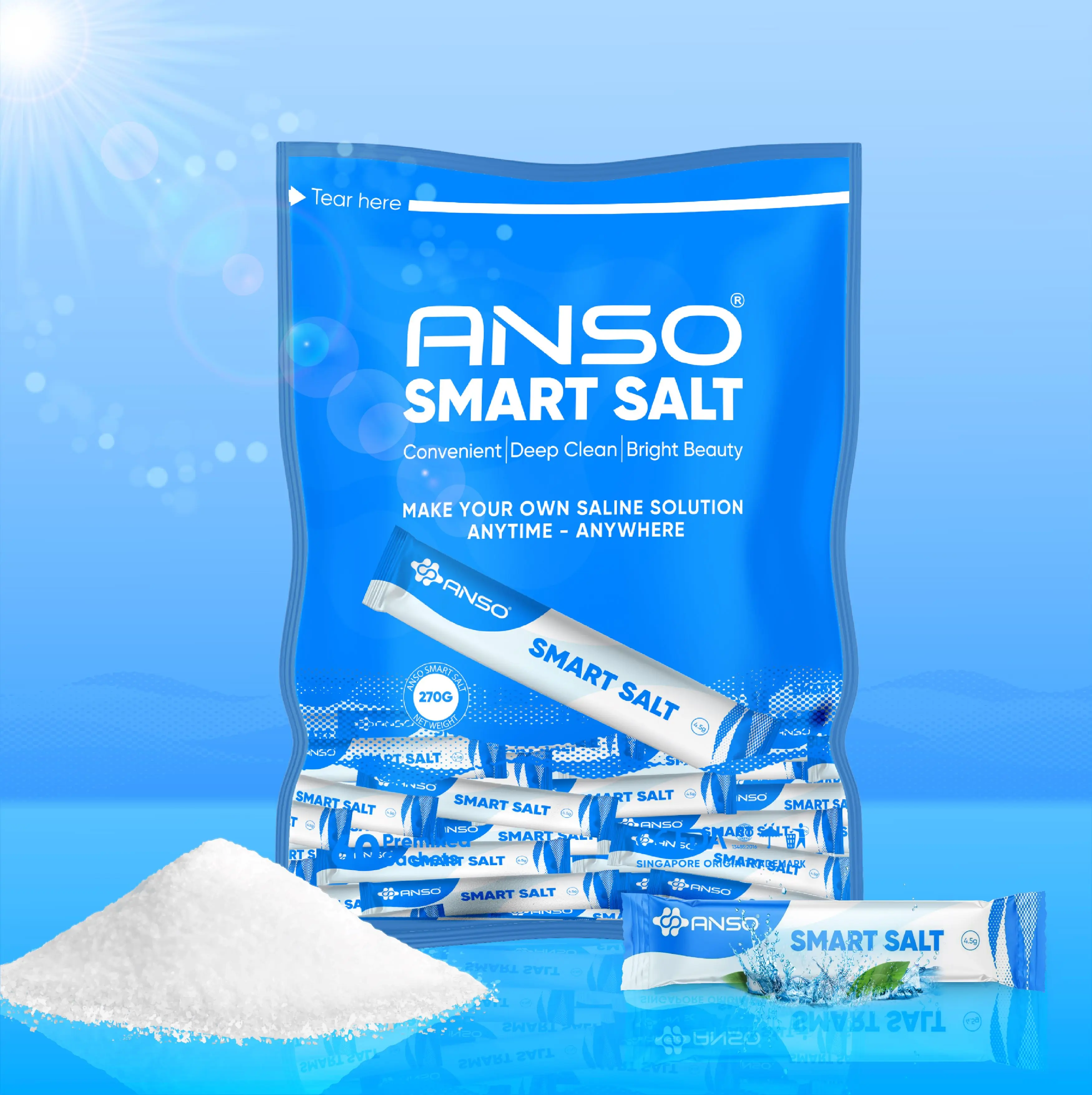 New Product Wholesale 4.5g 100 Natural Mouthwash Saline Packets Standard Version ANSO Salt Medical Salt Manufacturer