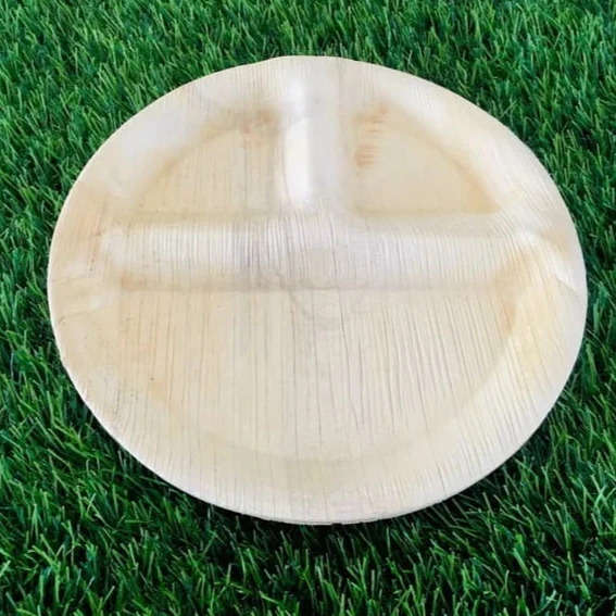 Palm Leaf Disposable Plates Wood Style Dinnerware 10 Inches 3 Compartment  Fruit and Dessert Plates Pack of 50 pcs