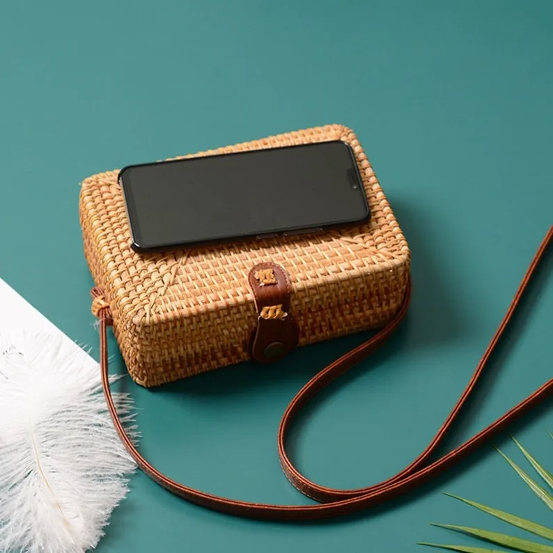 Сумка через плечо из ротанга женская сумка ручной работы плетеная вручную в стиле бохо натуральные кожаные ремни на