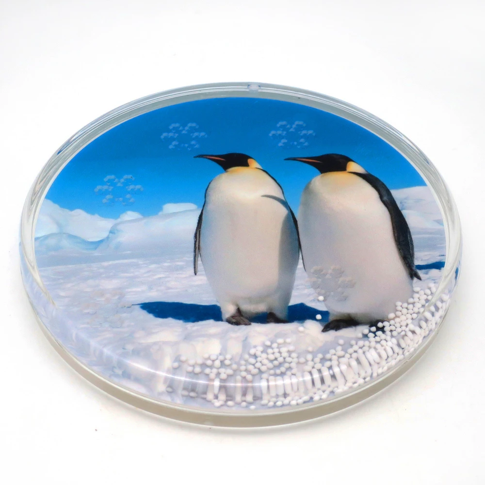 Crystal Look 4-inch drink Coaster, make a Fun to rotate,Christmas gift, snow,Penguin,Winter,Snowflake
