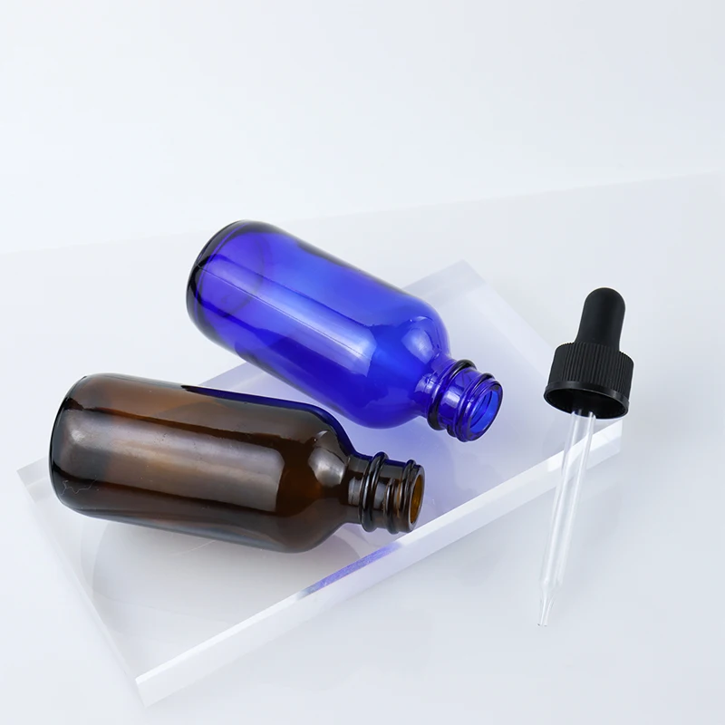 Refillable Boston Eye Drop Hair Oil Bottle Clear brown 60ml 2oz 1oz 4oz Amber Glass Dropper Bottles