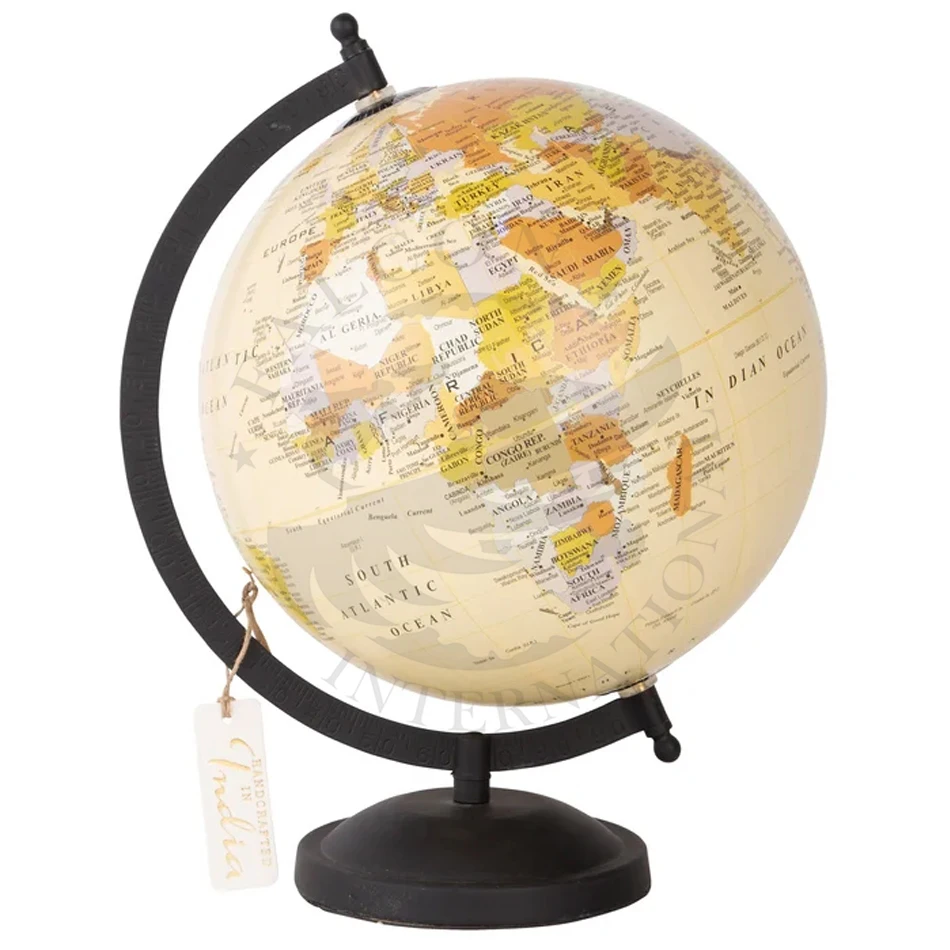 Nautical Multi Color Rotated World Globe Desktop Table Decor World Map With Wood Base - World Globe Rotating Vintage Decorative