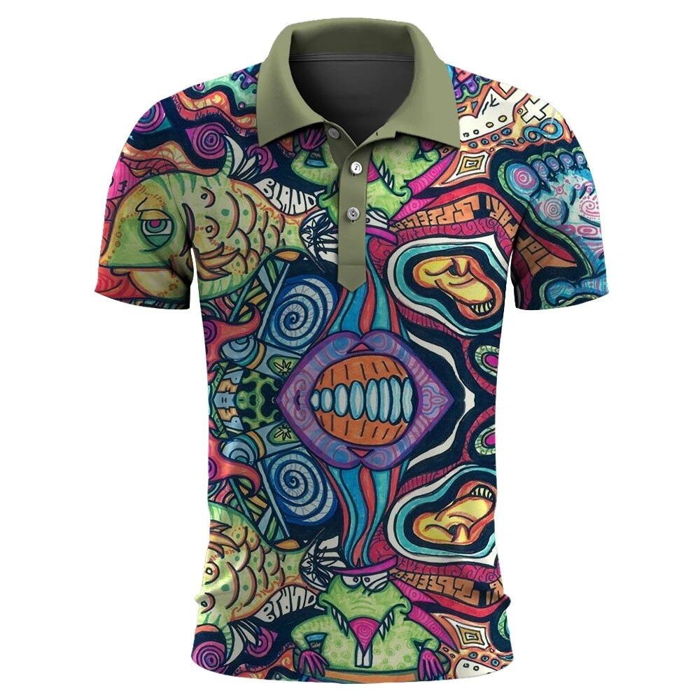 Man Polo T-Shirt Pattern 3D Digital Print Men Short Sleeve Polo Shirt , Men Cool Lapel Polo Shirt , Men Business Polo Shirt