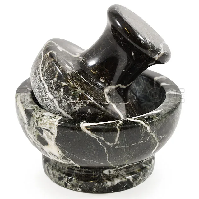 Best Quality Black Zebra Marble Natural Stone Hand  Made Mortar & Pestle Large Mortar And Pestle At Affordable Price