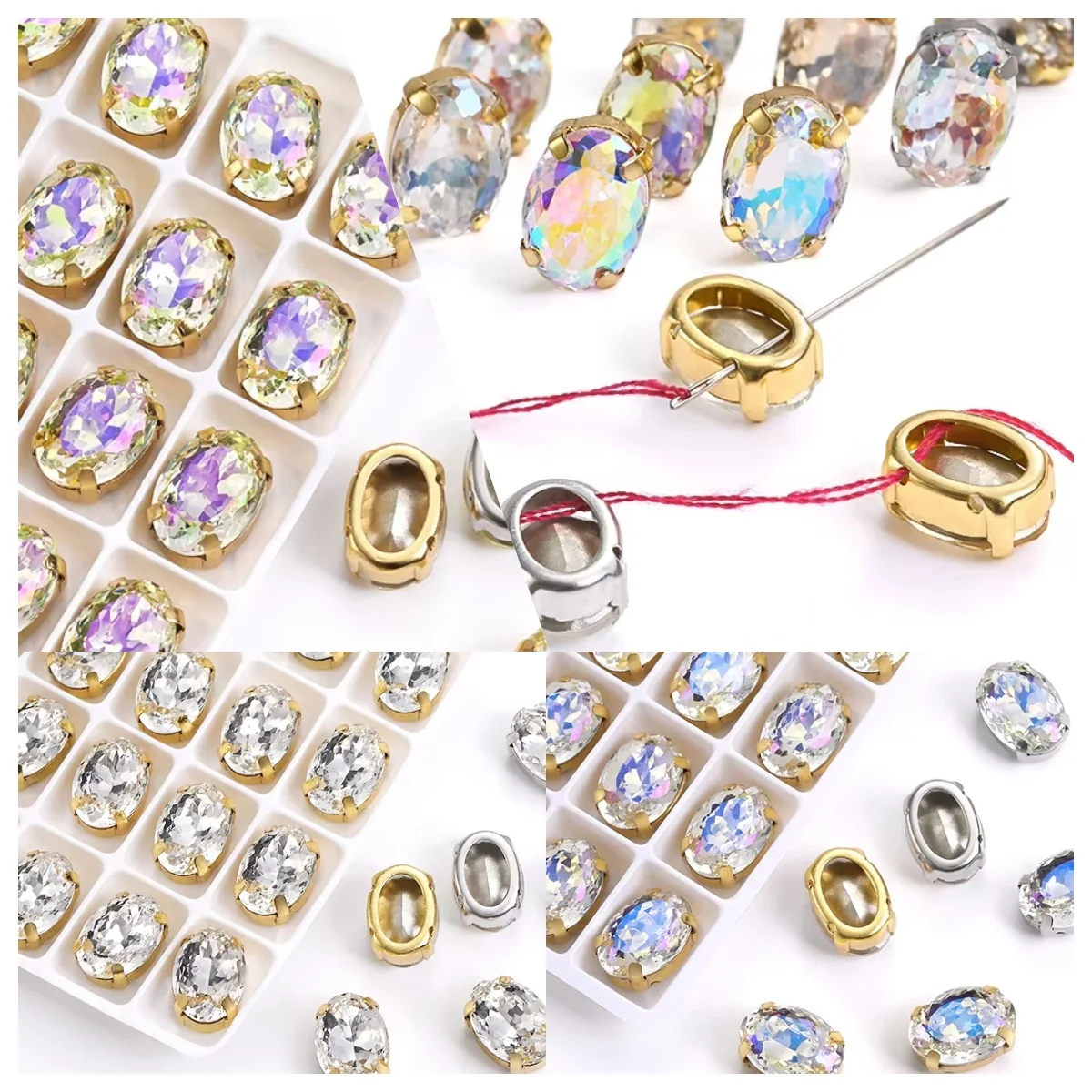 Anwen 2025 Oval Shape k9 Glass Stone with Claw AB Color Metal Setting Flat abck sew on rhinestone for crystal rhinestones tshirt