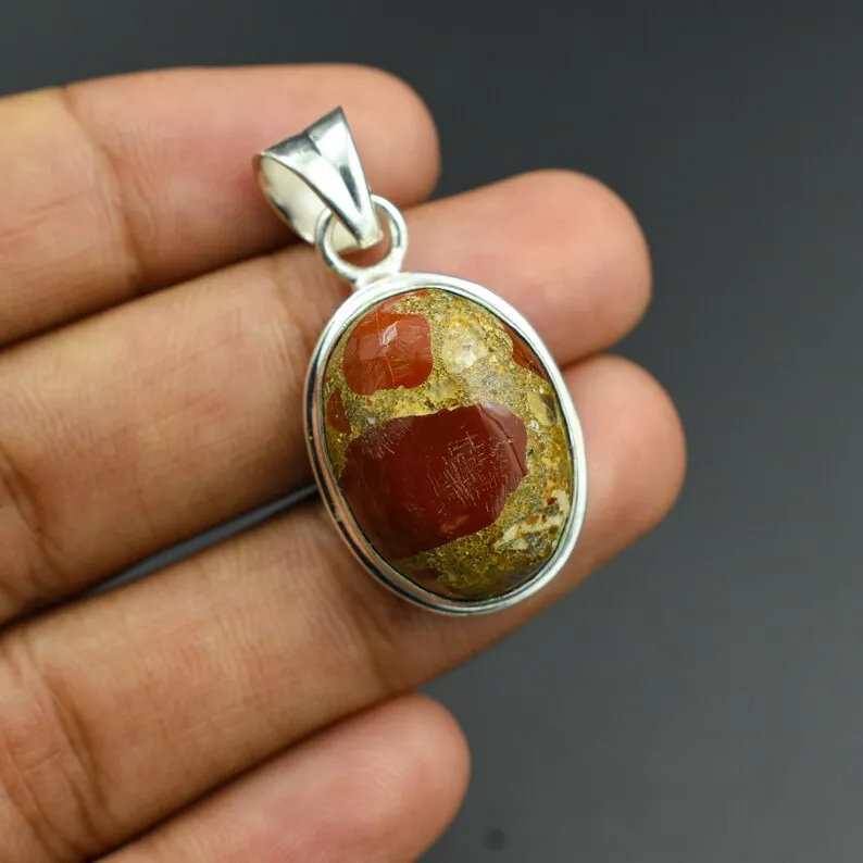 Red Jasper Gemstone 925 Sterling Silver Plated Pendant Handmade  Gift For Bridal women 4018