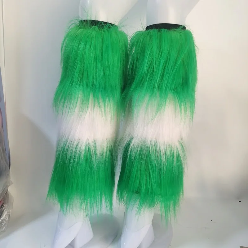 Haiwin Party St. Patricks Day Festival Green White Irish Furry Fuzzy Leg Warmers for Women And Girls
