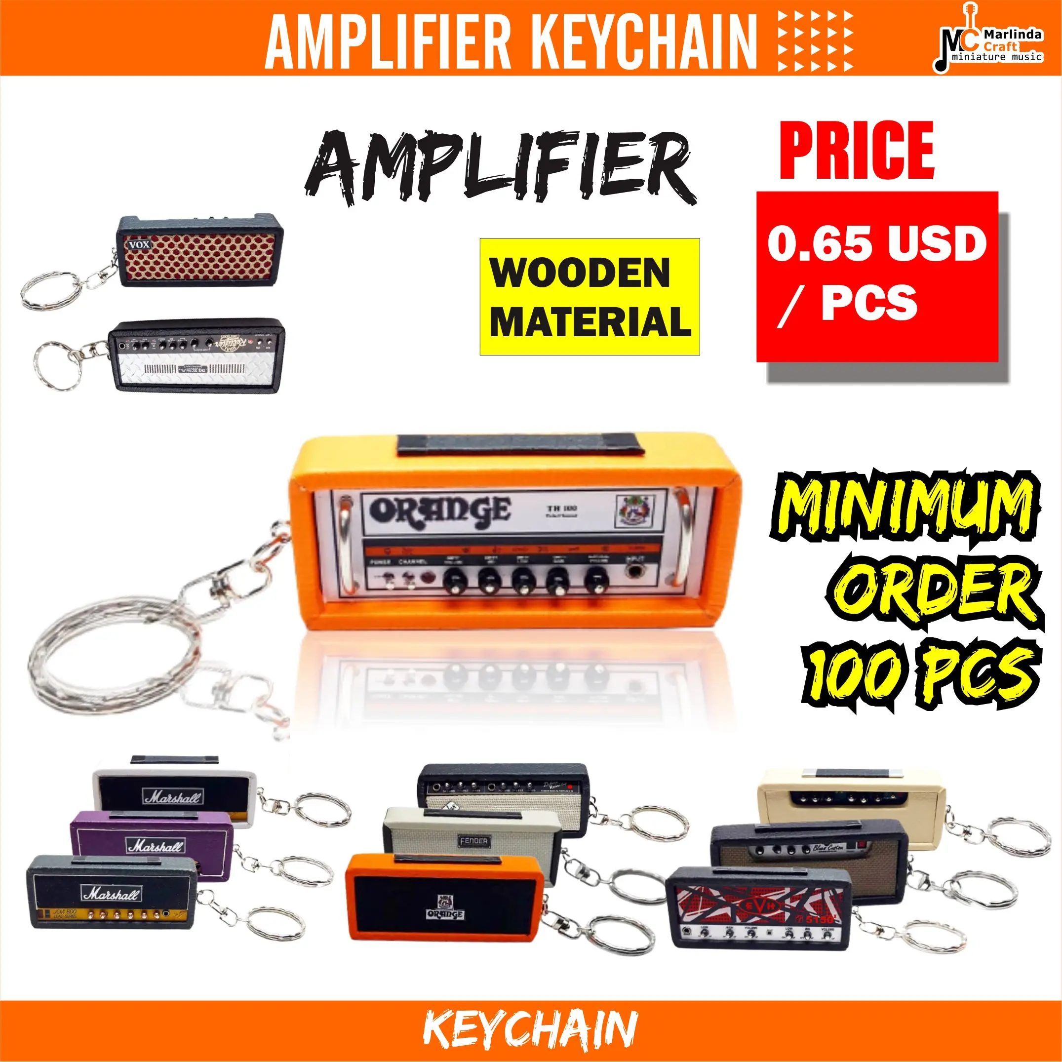 Wooden music keychain amplifier for music lover Creative hand crafted product Customized design and color