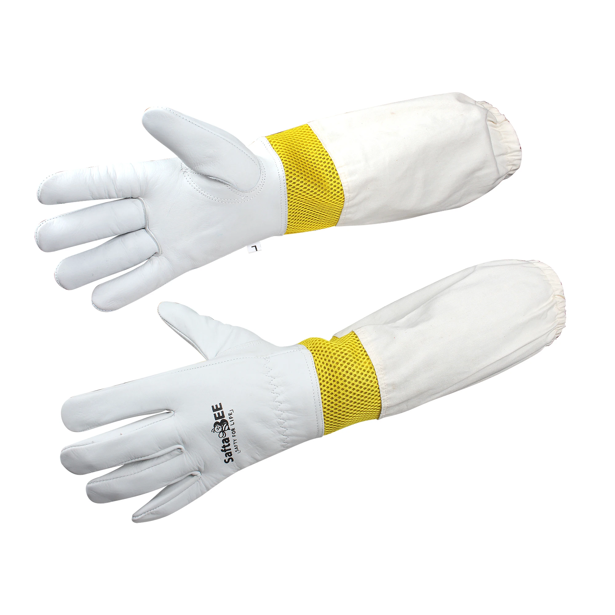 Honey Bee Cowhide Leather Work Gloves Anti Bee Sting Protective Long Sleeve Breathable Gloves Yellow