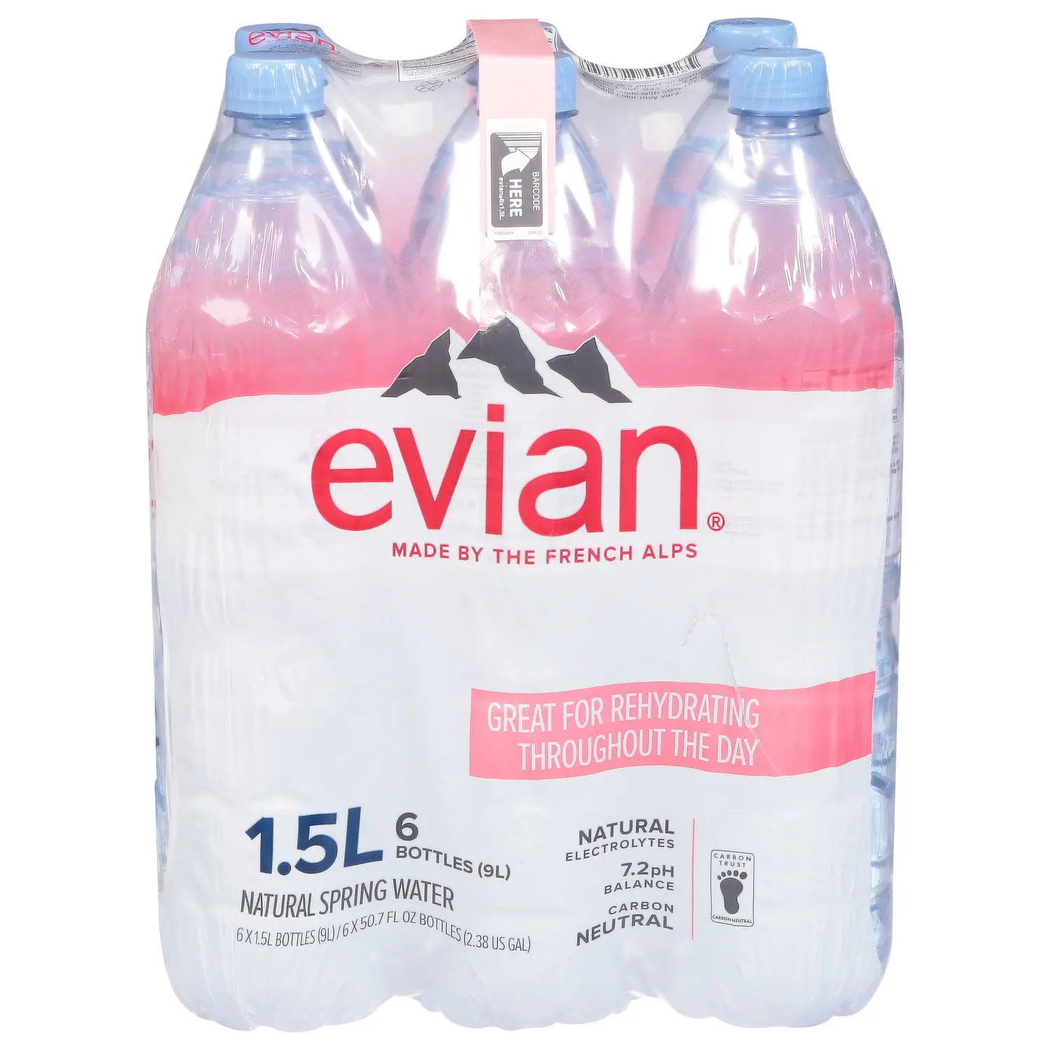 Evian Natural Spring Water, 33.8 fl oz Plastic Bottle, 6 Pack Count