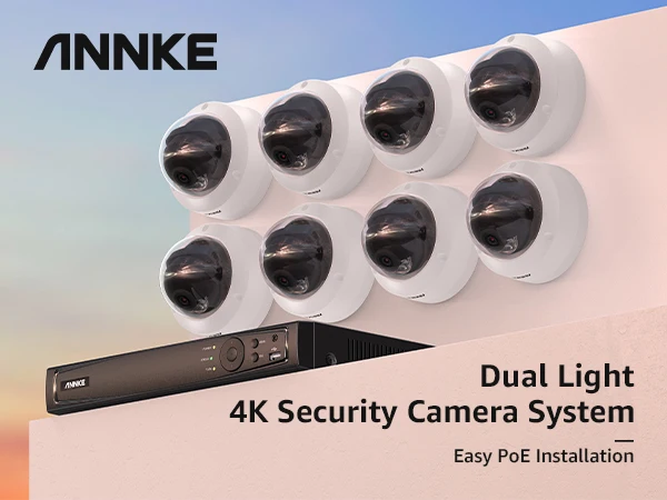 ANNKE 8pcs 4K (8MP) AI & Smart Dual Light & Microphone PoE IP Dome Camera With 16CH 4K(8MP) PoE NVR Indoor Outdoor CCTV Kit