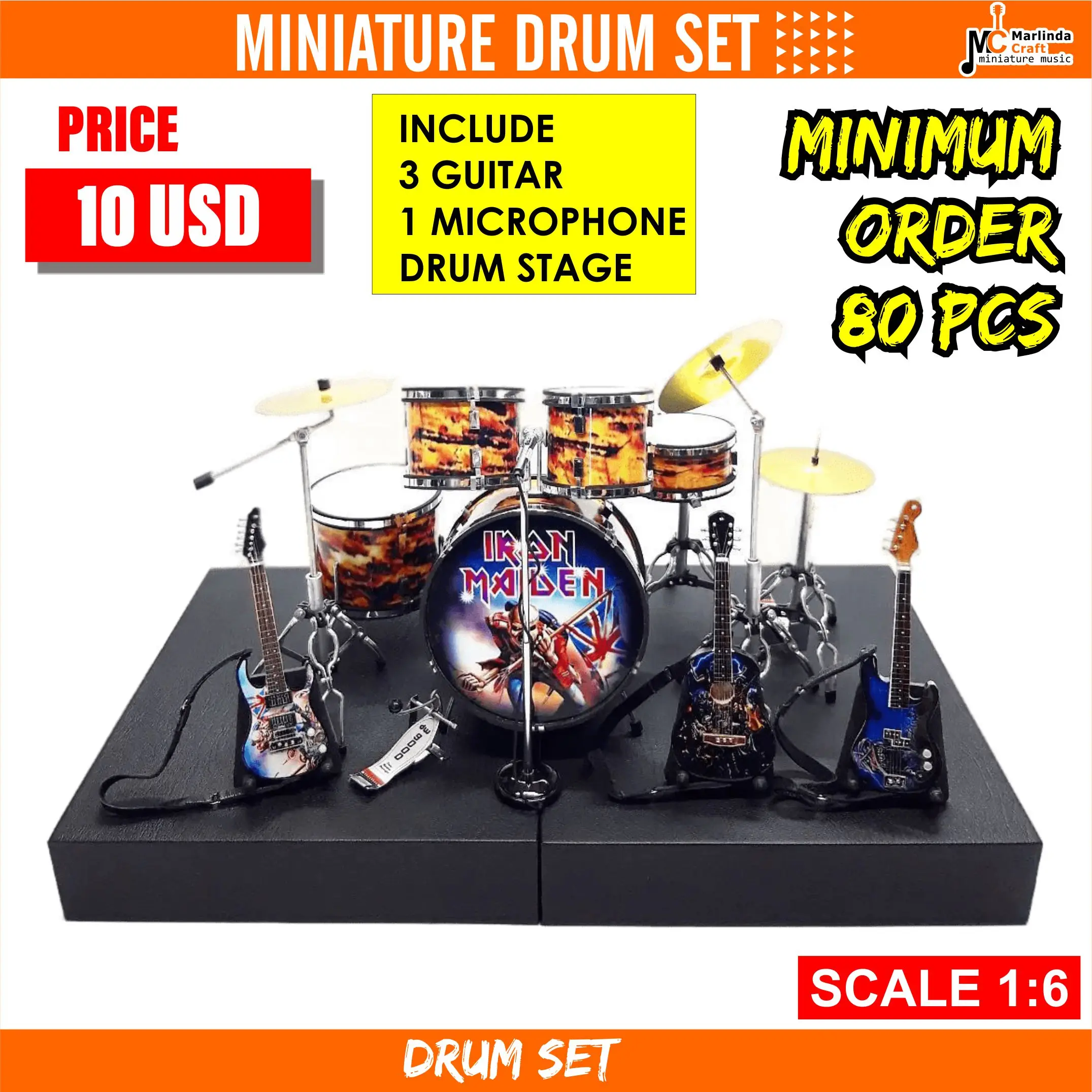 Miniature Guitar And Drum Famous Band In The World Design | Free Exclusive Box Use Stage For Action Figure