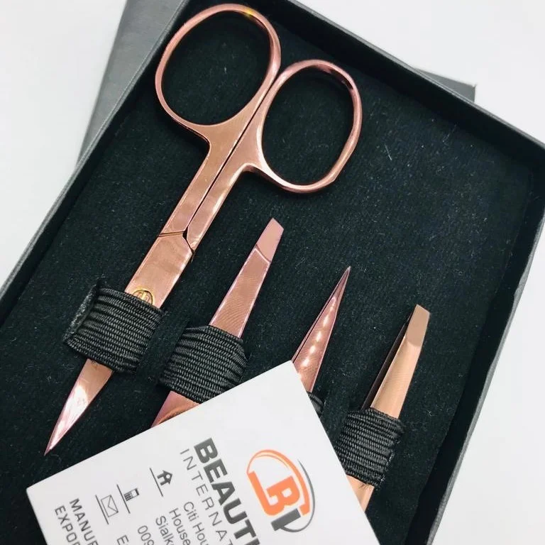 Rose Gold Plated Stainless Steel Eyebrow Tweezers Scissor Set Brow Shaping Tweezer Beauty Cosmetic Tools
