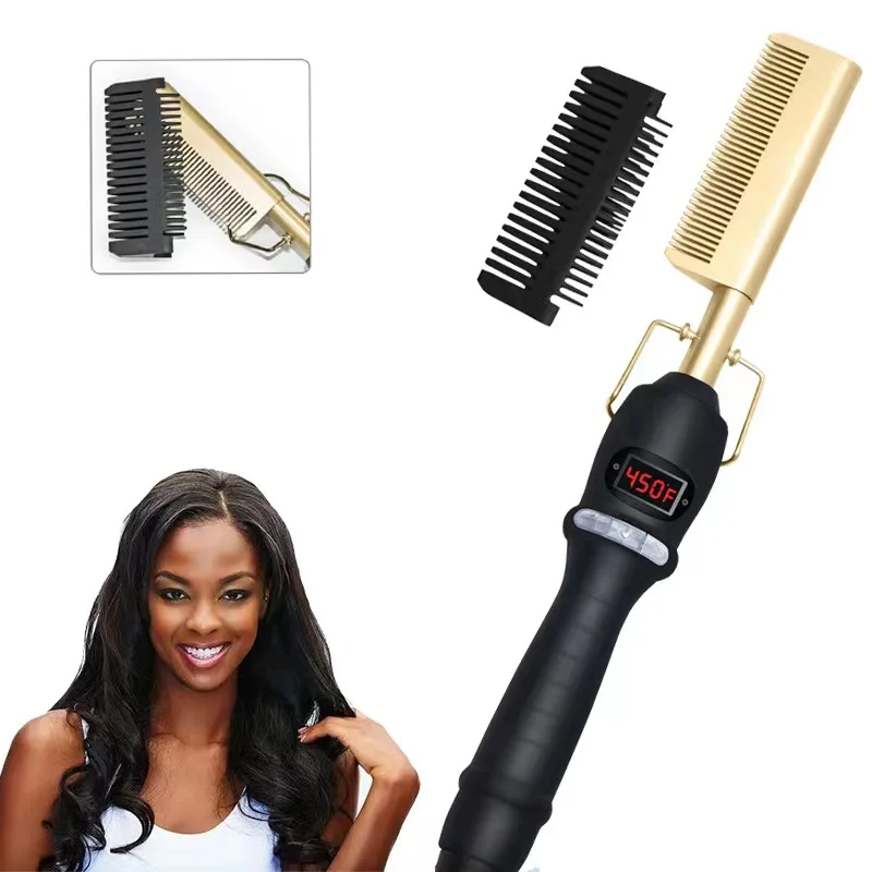 Wet Dry Use Hair Flat Irons Hot Heating mini LCD digital display Comb Private label hair brush