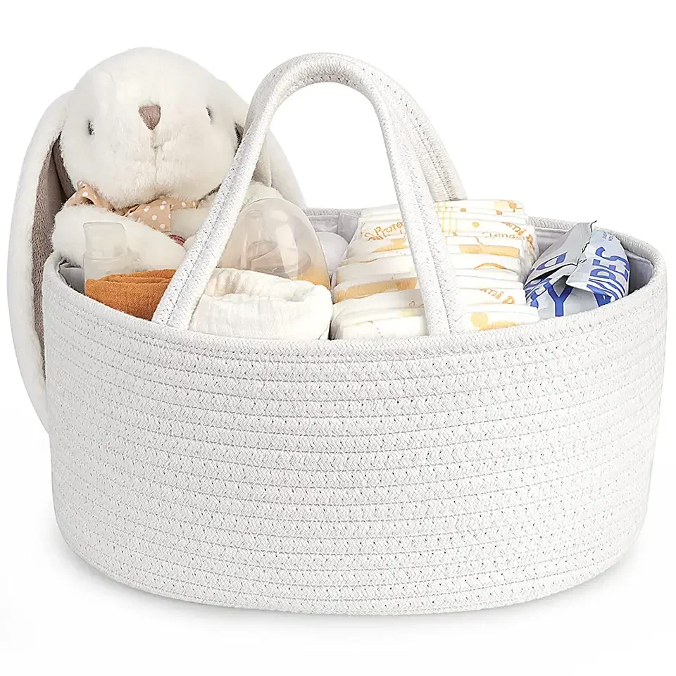2023 Wholesale Concise Box Foldable Kids Baby Cloth Storage  Basket Cotton Rope Changing Table Diaper for Baby Shower Gifts Newb