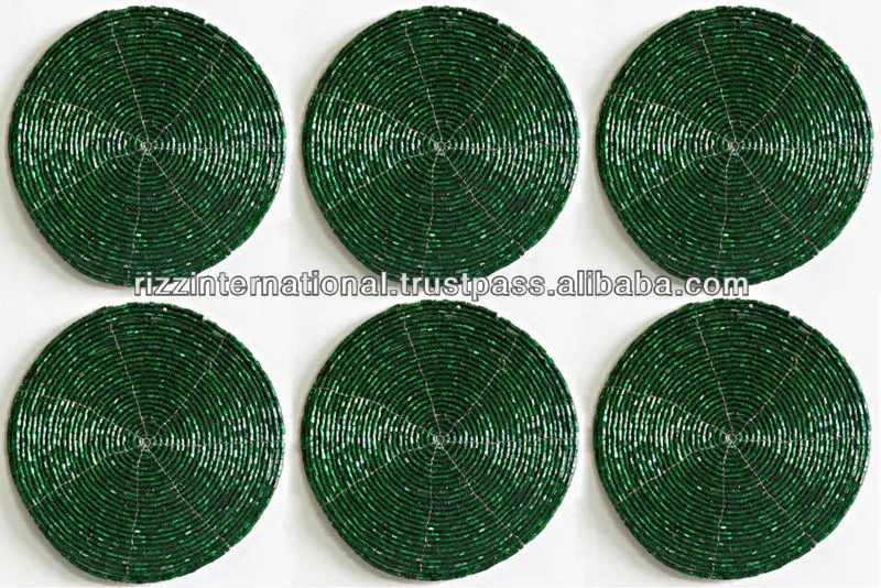 Домашний декор круглая светло-зеленая подстилка с бисером для обеденного стола темно-зеленая онлайн по низкой цене в Индии