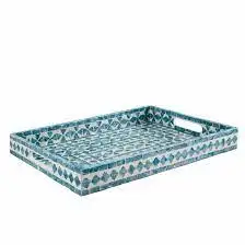 Mother of Pearl square Rattan Rustic Decorative Serving Tray for Breakfast, Drinks, Coffee Table and Home Decor Low Price