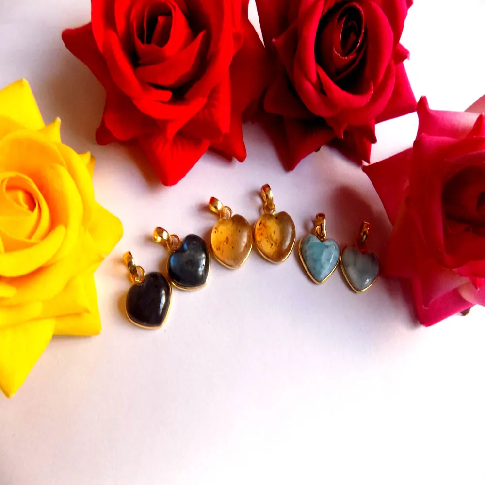 Nice Men Jewelry Heart Shape Poland Amber Gems Pendant High Looking Brass silver Plated Bezel Set Pendant For New Year day Gift