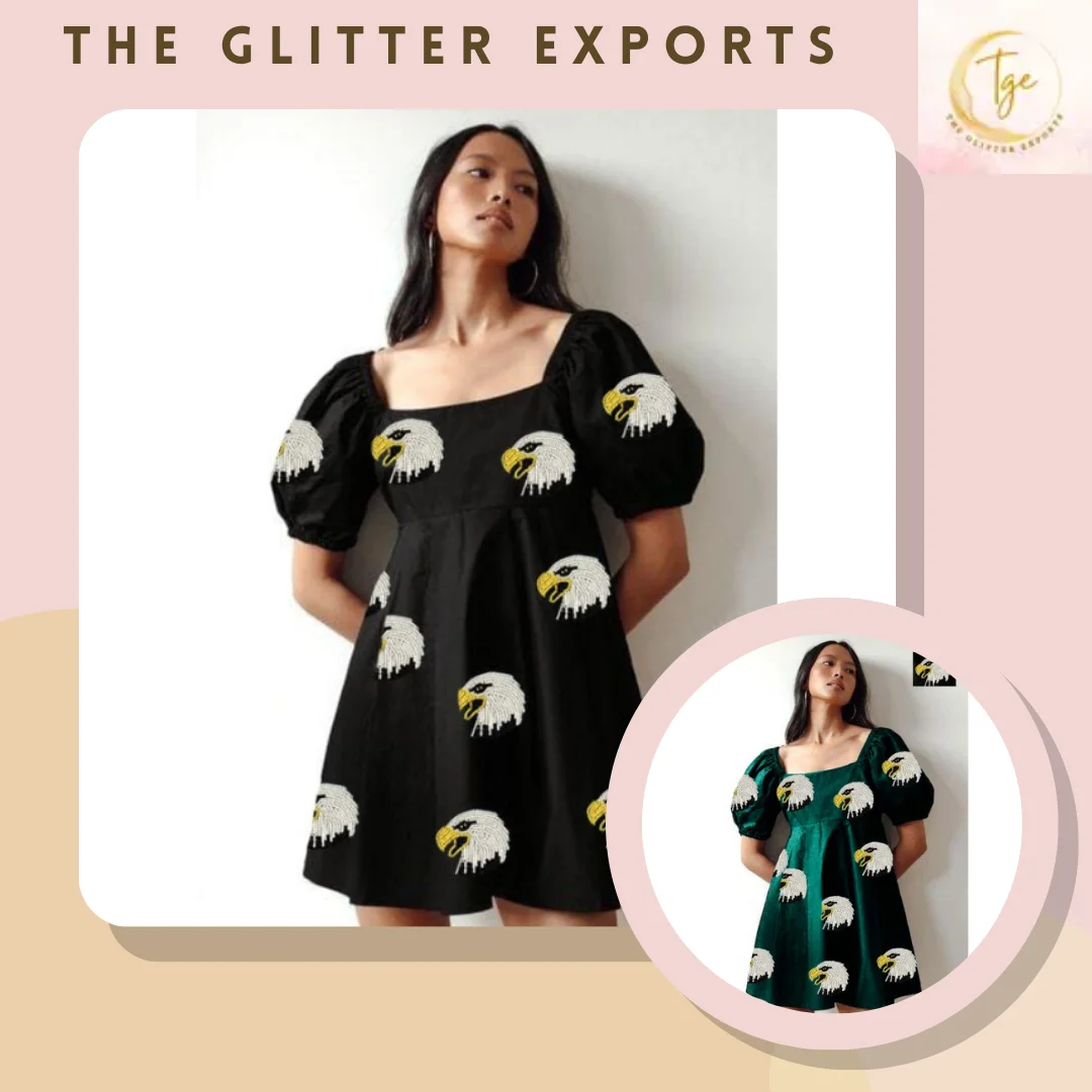 Buy Game Day Custom Embroidered Patches Ruffle Sleeves Tiered Dresses With Square Neck Game Day Sequin Patch Dress