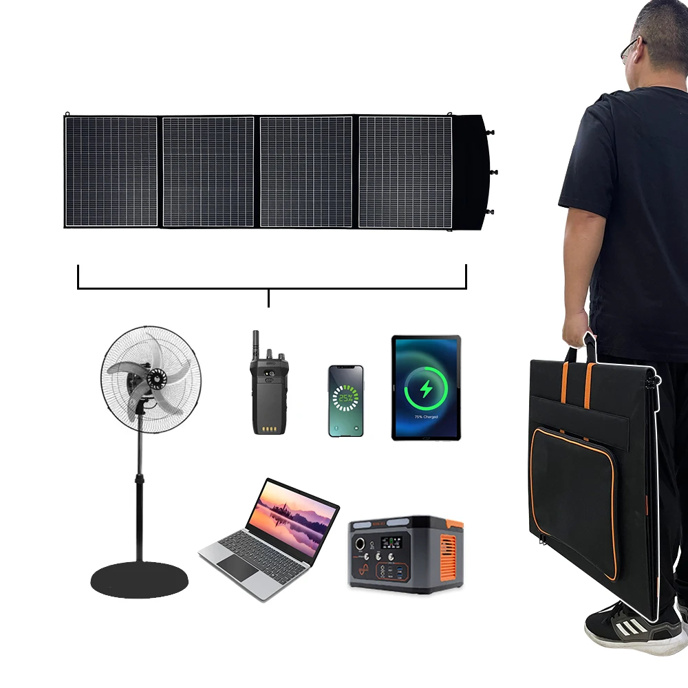 Portable Folding Mono Solar Charger 220W Foldable Solar Panel with 2 USB Outputs for 12v Power Station