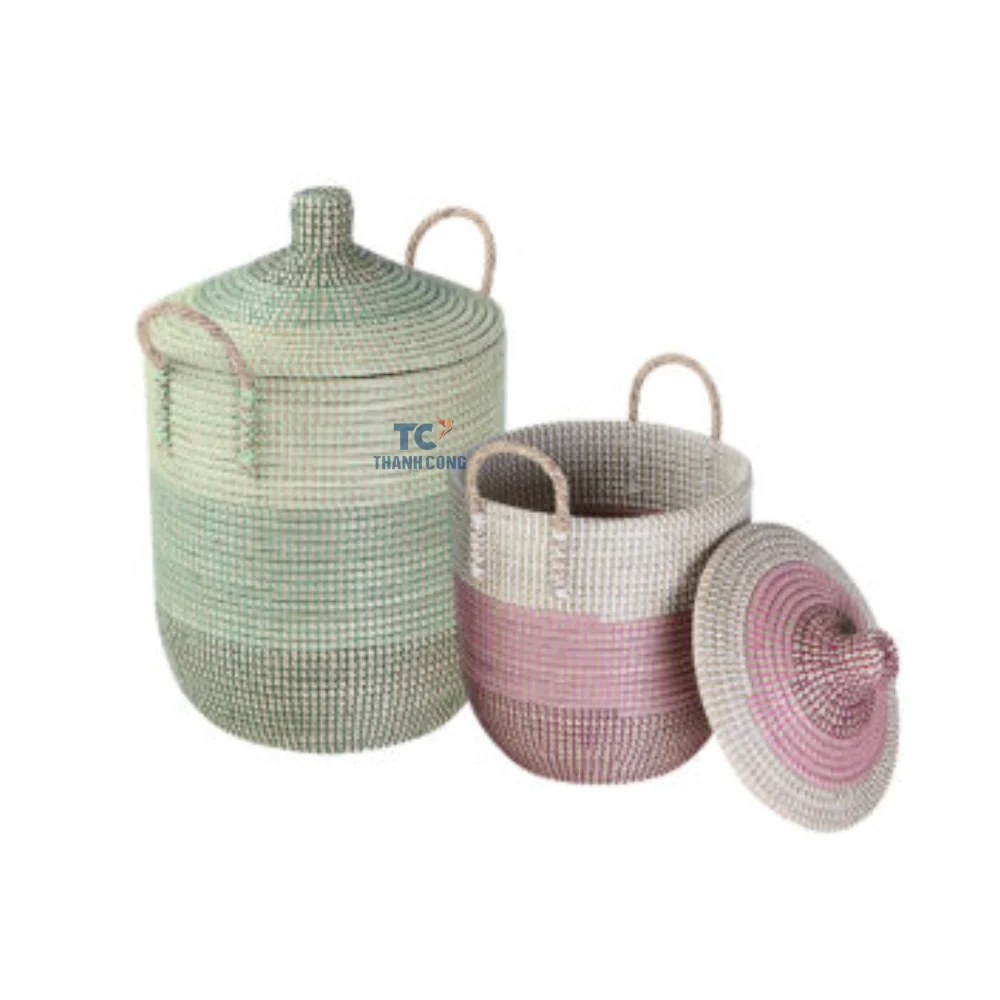Hot Selling Popular customized square shaped seagrass straw water hyacinth grass corn husk storage basket