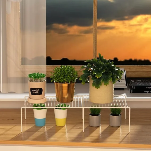 Modern Cabinet Storage Shelf Rack: Expandable Rustproof Metal Organizer for Kitchen Counters and Cabinets