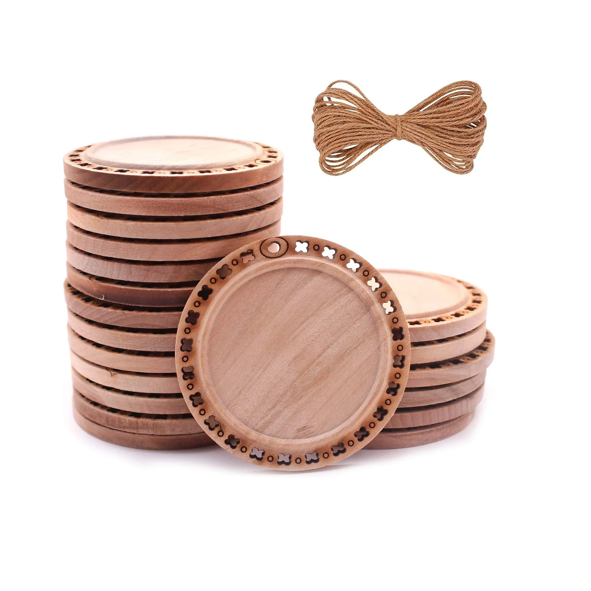 20 Pcs 2.16 Inches Natural Wood Slices Craft Unfinished Kit Predrilled with Hole Wooden Circles for DIY Crafts Wedding