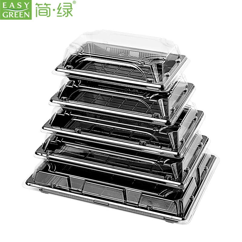 Plastic Sushi Tray with Clear Lid, Disposable Sushi Plate, Recyclable To Go Boxes for Sushi, Cookie, Fruits, Pastry, Desserts