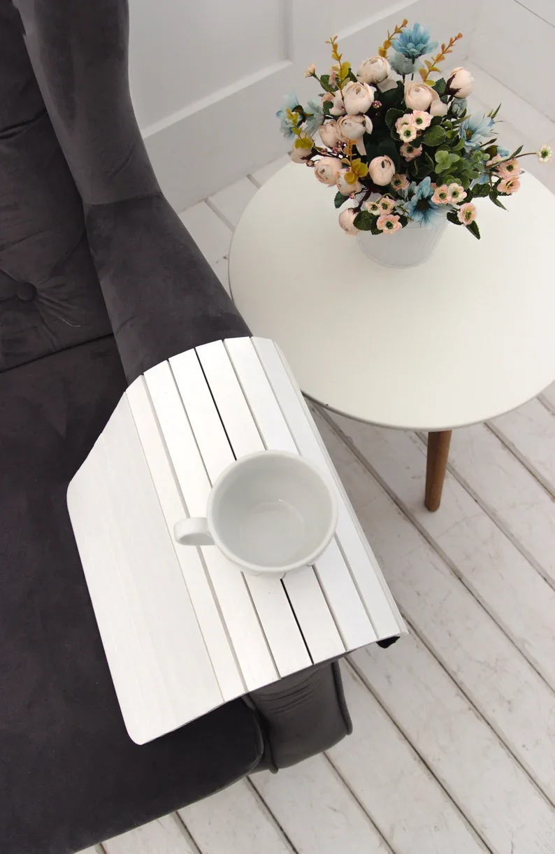 Wood Placemat Arm Chair Caddy Couch Arm Table Sofa wood Tray